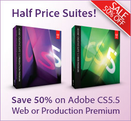 Get the Full CS5.5 Web or Production Premium Suite for Half Price! (with Adobe promotion code) Get the Full CS5.5 Web or Production Premium Suite for Half Price! (with Adobe promotion code)
