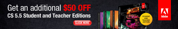 Save an extra $50 on all Adobe CS5.5 Student & Teacher suite editions, plus free shipping!