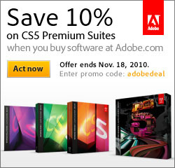 Save 10% on Adobe CS5 Suites with Promo Code, for 1 Week Only