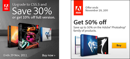 Up to 50% off Adobe Photoshop Products, and Up to 30% off CS5.5!