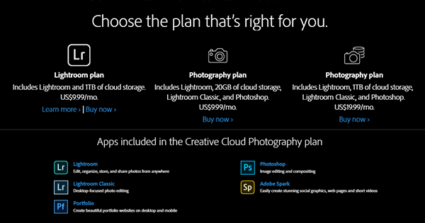 adobe lightroom plans