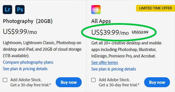 adobe creative cloud price