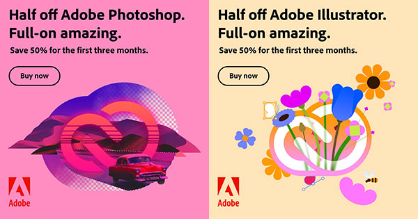 Buy a Photoshop, Illustrator, or Premiere Pro Plan, and Save 50% for the First 3 Months